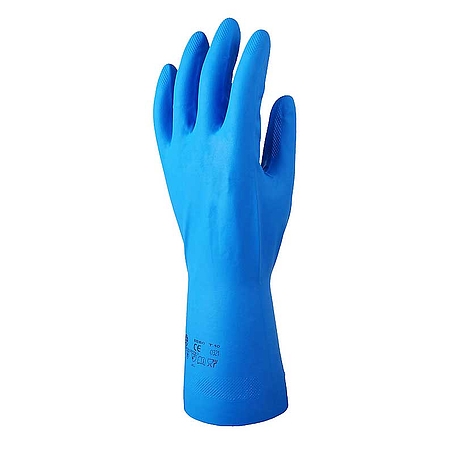Nitril kék vegyszerálló kesztyű, 32cm / 0,22mm, sima belső