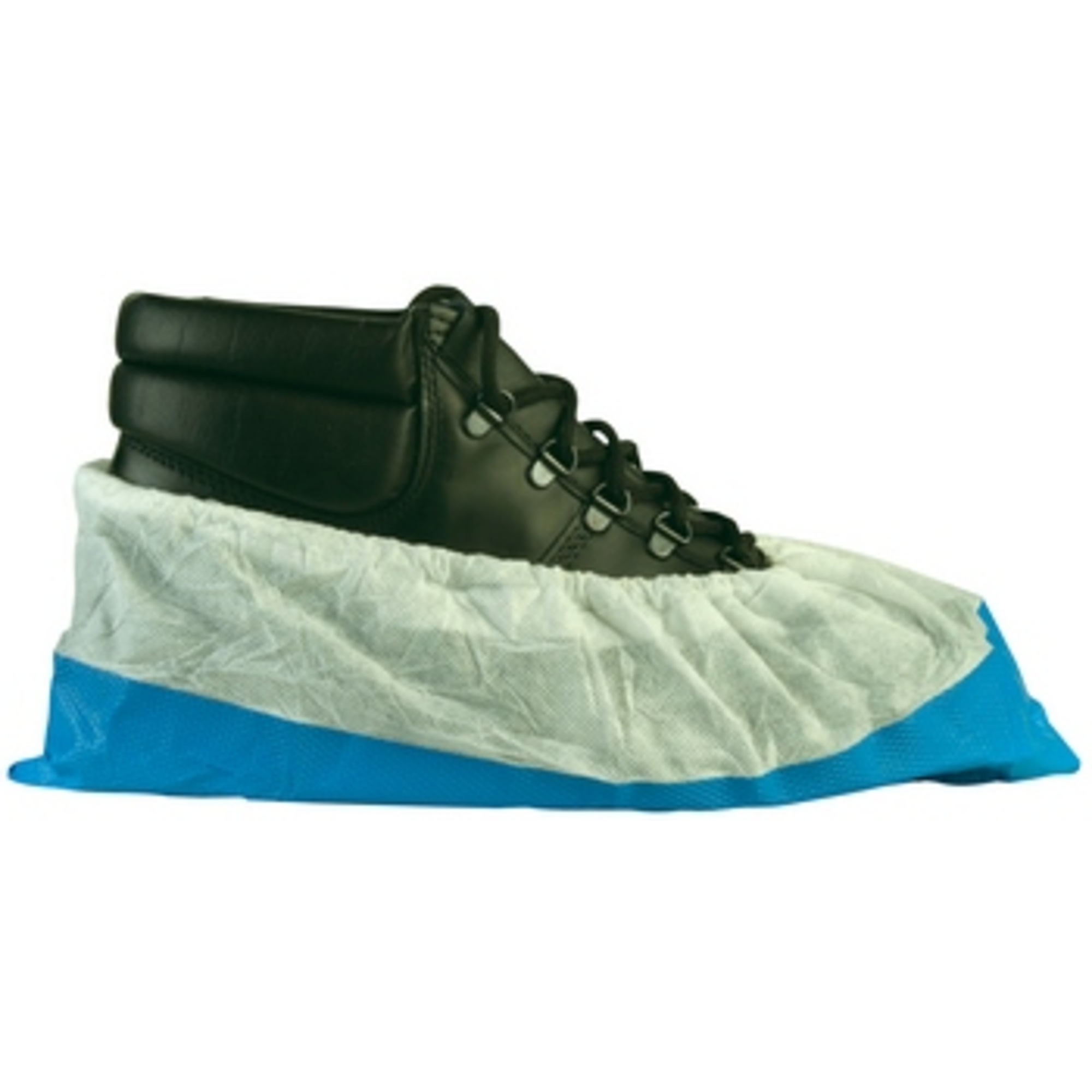 Cipővédő fehér pp felső, kék  csúszásgátló talppal