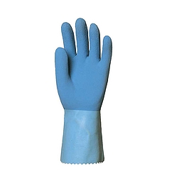 Mártott kék gumikesztyű, érdes, 30cm / 1,3mm, vegyszerálló